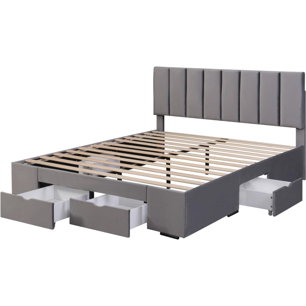 Letto con Cassetti 160×200 cm; Letto Matrimoniale con 4 Cassetti e Testiera Regolabile; senza Materasso; Grigio