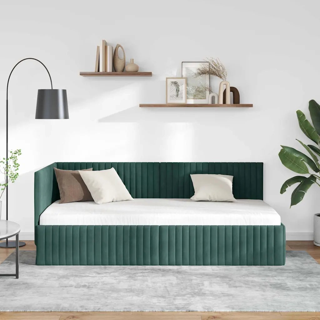 Cornice del letto ad angolo Verde Scuro 90 cm x 190 cm Velluto 42016258
