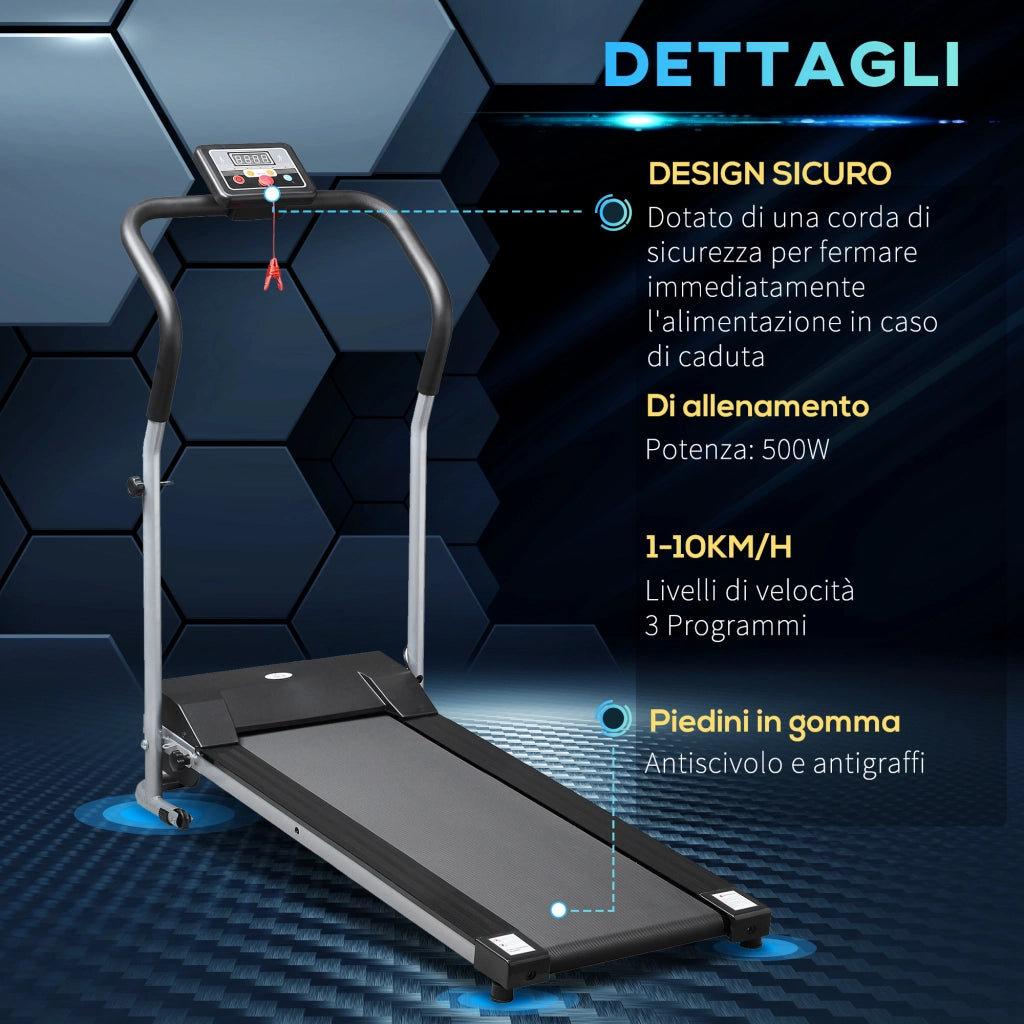 Tapis Roulant Elettrico Pieghevole, Tapis Roulant Elettrico Portatile 1.25HP con Schermo LCD, Velocit¨¤ 1-10 km/h, Ruote, Allenamento per Casa, Ufficio, Palestra, Nero e Grigio