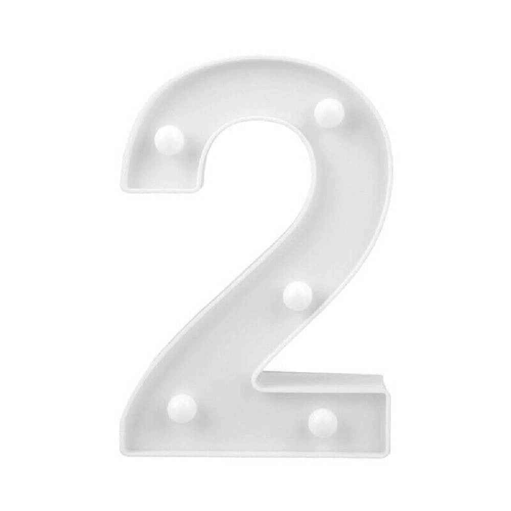 Trade Shop - Numero 2 Luminoso Bianco A Led Decoro Per Eventi Feste Luce Calda 3000k 16x3cm -