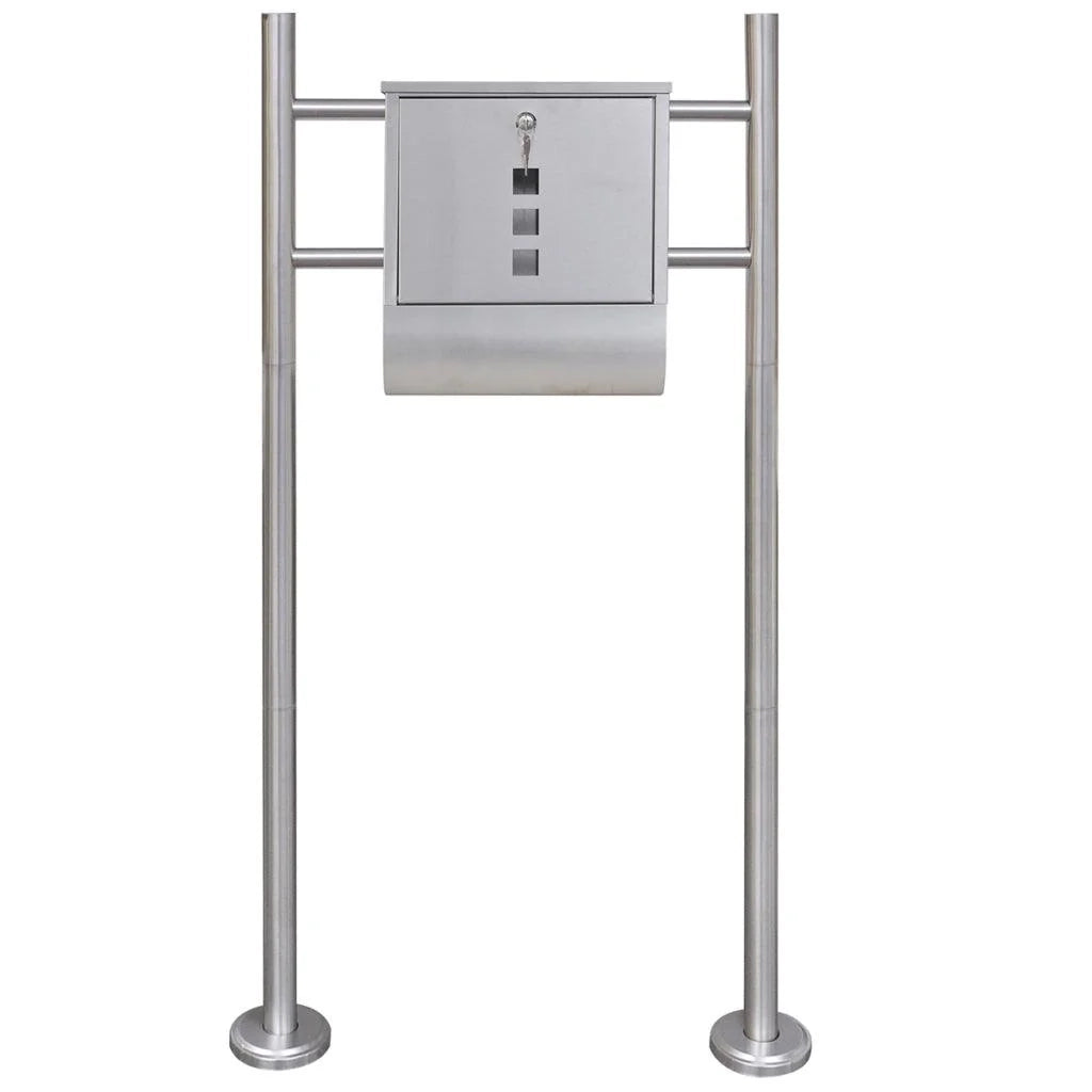 Cassetta postale in acciaio inox dal design contemporaneo su gambe con scomparto per giornali 120 cm 1002004