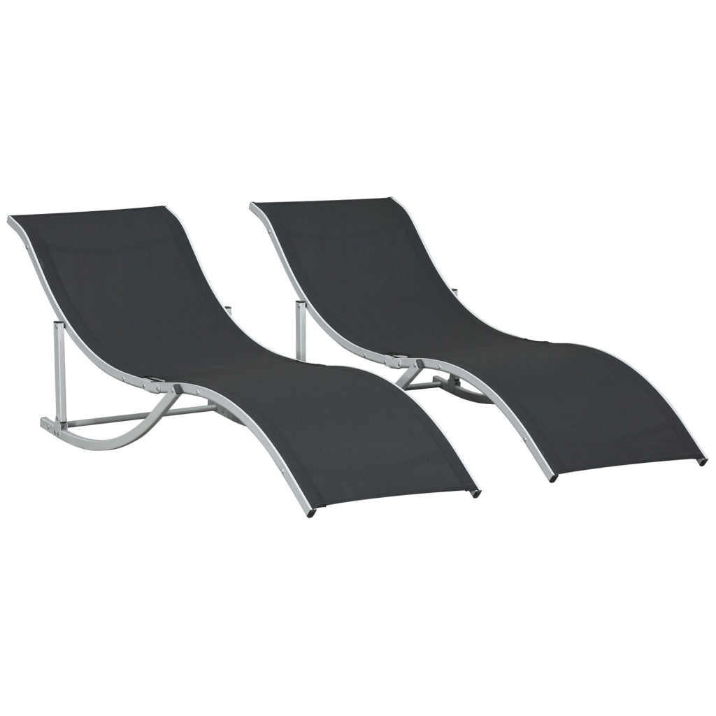 Set 2 Sdraio da Giardino Pieghevoli in Alluminio e Texteline, 61x165x63 cm, Nero