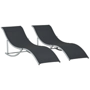 Set 2 Sdraio da Giardino Pieghevoli in Alluminio e Texteline, 61x165x63 cm, Nero