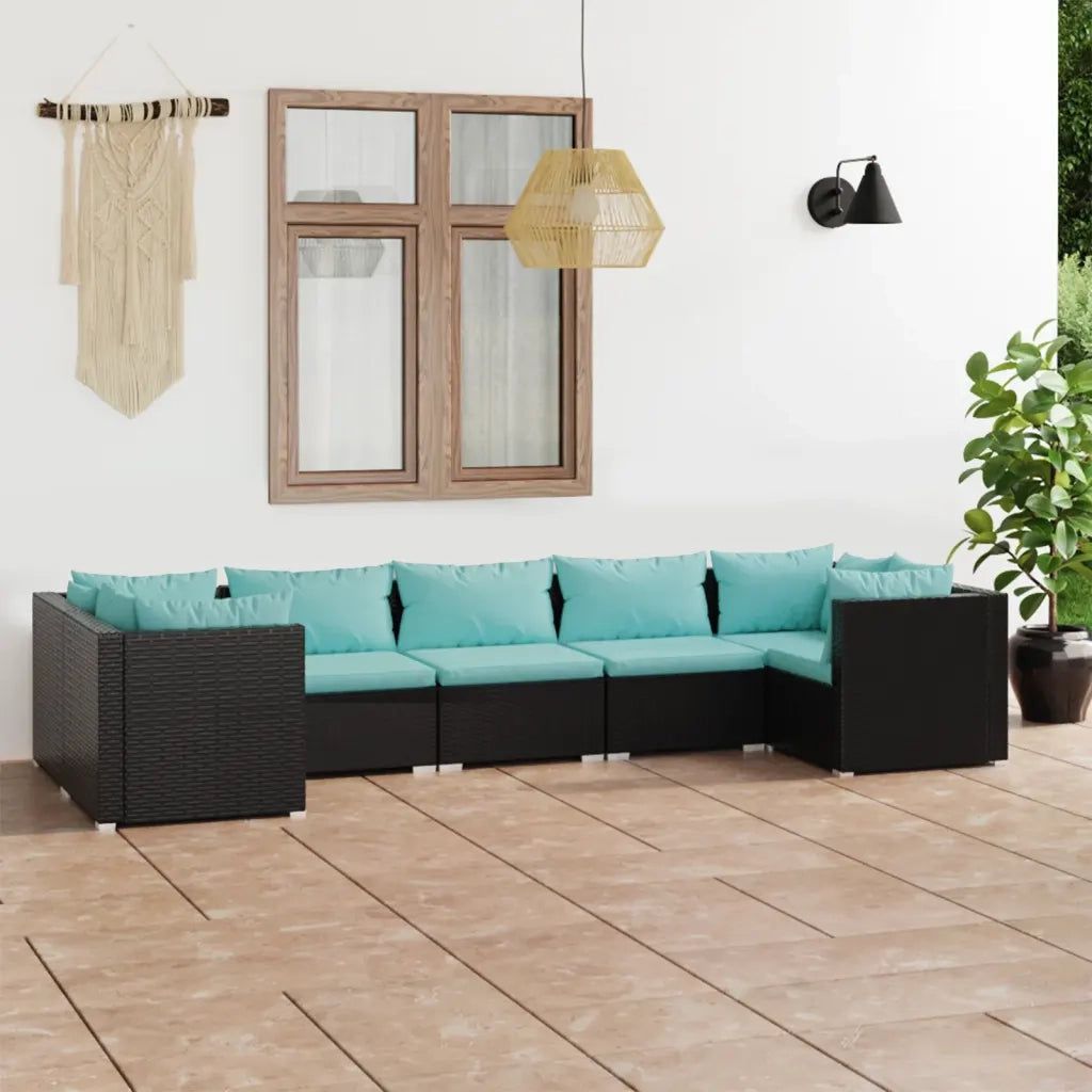 Set Divani da Giardino 7 pz con Cuscini in Polyrattan Nero 3101953