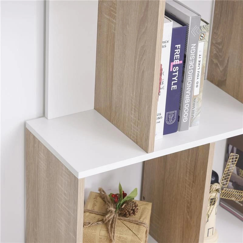 SCAFFALE LIBRERIA DESIGN A PARETE CON 8 RIPIANI 100 X 30 X 124 CM BIANCA ROVERE