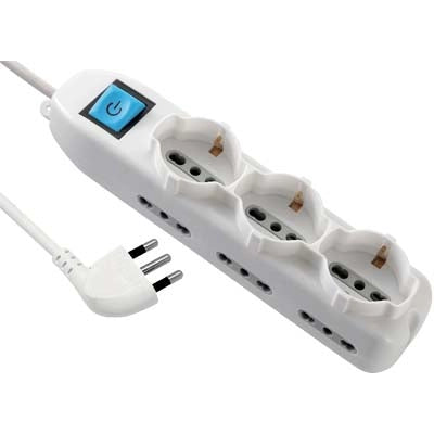 MULTIPRESA BIPASSO + SCHUKO + INT.LUM ELECTRALINE - BIANCO POSTI 9 2P+T 16A n°XMMQ 3X15 MT 15- 2 pezzi