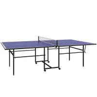 Tavolo da Ping Pong Pieghevole per Interni con Ruote Girevoli, Rete, Racchette e Palline, Blu