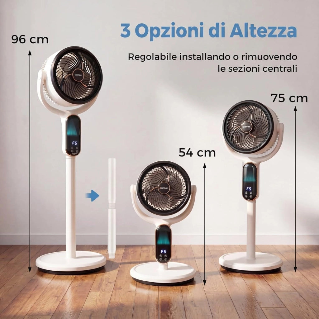 40 W Ventilatore a Piantana, Ventilatore Silenzioso con 8 Velocità, 3 Altezze Regolabili, Oscillazione a 90°+ 60°, Luce, Timer e Telecomando per Casa e Ufficio (Bianco)