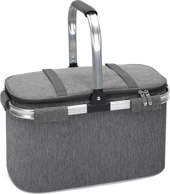 Borsa portaspunti per picnic - coperta impermeabile per spiaggia - borsa isolata per pranzo da 21L - grande capacità - maniglia in alluminio - trasportabile e riutilizzabile - per uomini e donne - viaggi, campeggio - grigio