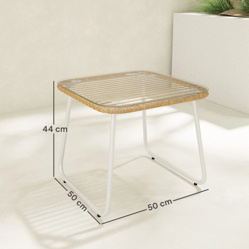 Tavolo da giardino in rattan sintetico con piano in vetro temperato ¨C zephmum ¨C 50x50x44 cm naturale