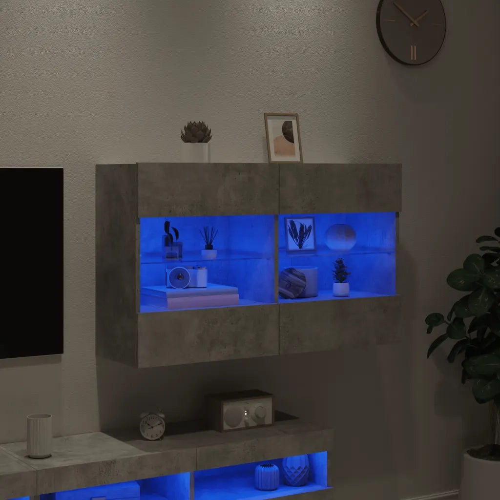 Mobile TV a Parete con Luci LED Grigio Cemento 98,5x30x60,5 cm 837109