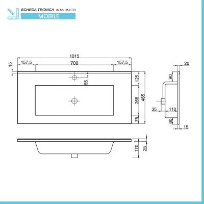 Mobile bagno sospeso 100 bianco lucido con lavabo e specchio LED  Eva