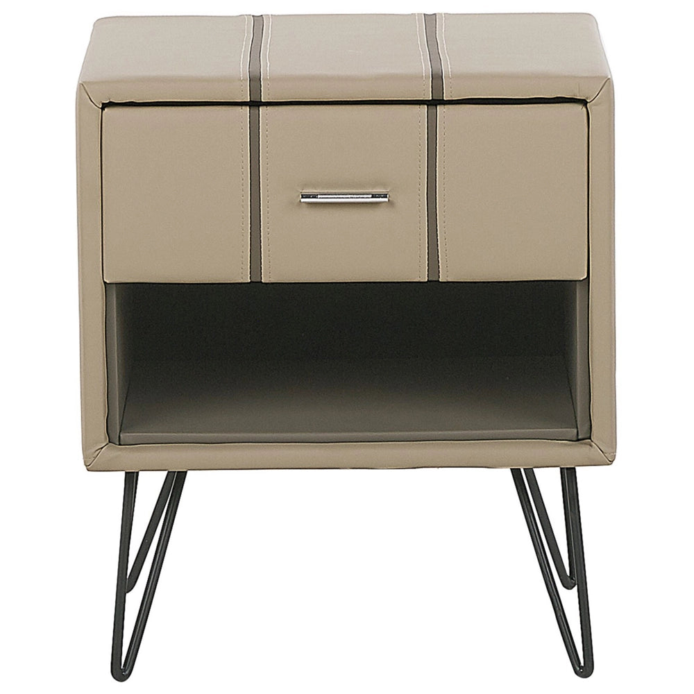 Comodino Tappezzeria in ecopelle beige Gambe a forcina 48 x 41 x 56 cm 1 cassetto
