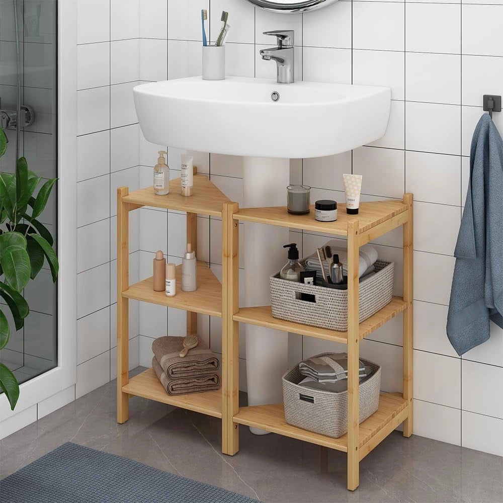 Mobiletto per lavabo Zeno, Bambù, 68 x 60.5 cm Set di 2, per la conservazione di accessori da bagno sotto il lavandino