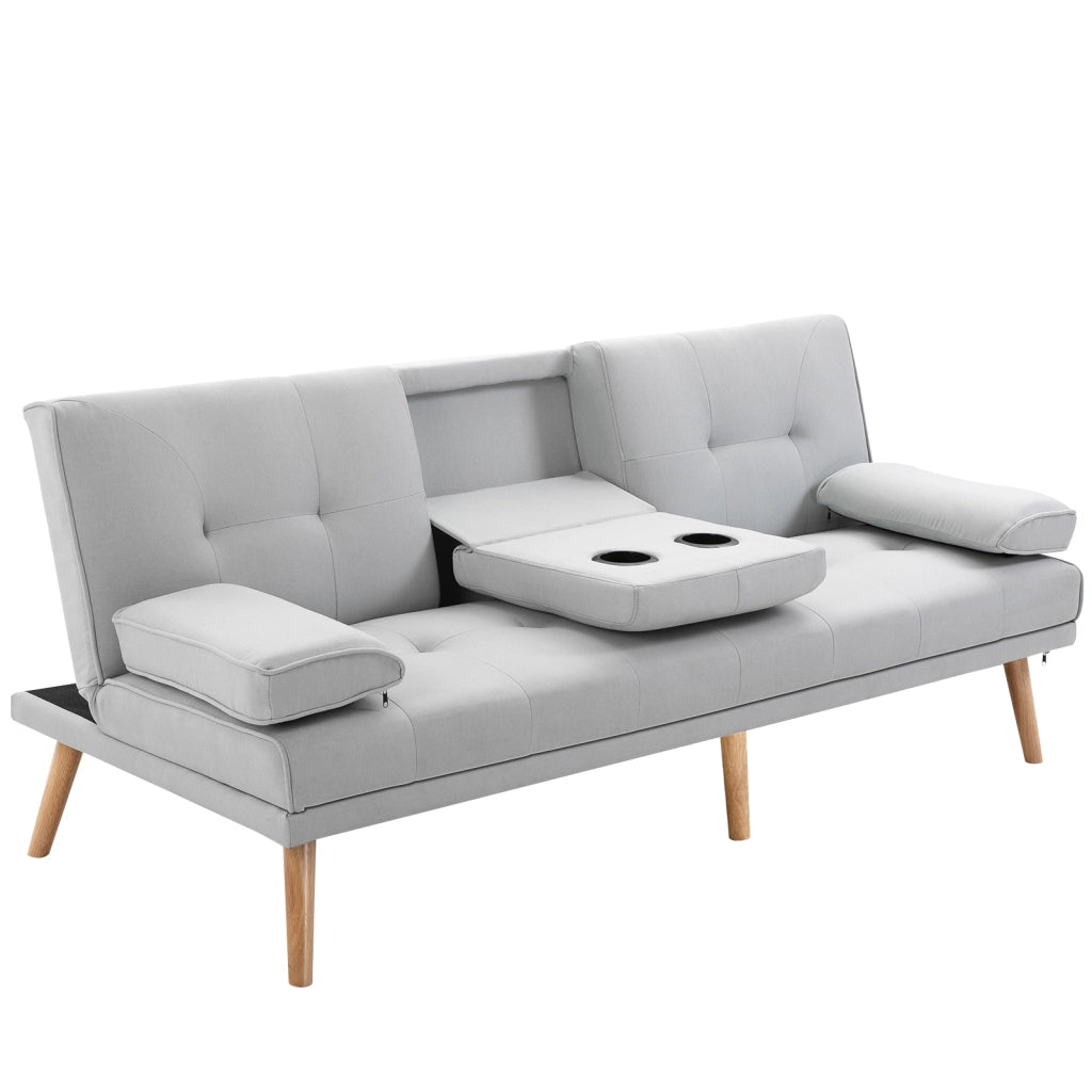 Divano letto 3 posti imbottito con schienale regolabile e portaoggetti ¨C zephmum ¨C tessuto grigio chiaro 200x90x80 cm