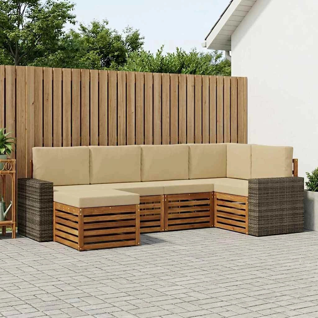 Set di divani da esterno 6 pz Naturale e Beige Poliestere 3384579