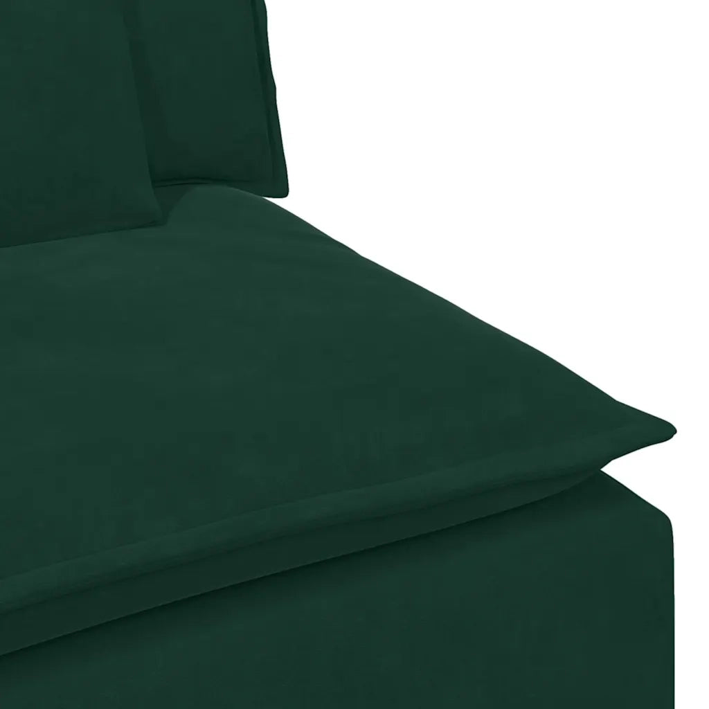 Divano Modulare con Poggiapiedi e Cuscini Verde Scuro