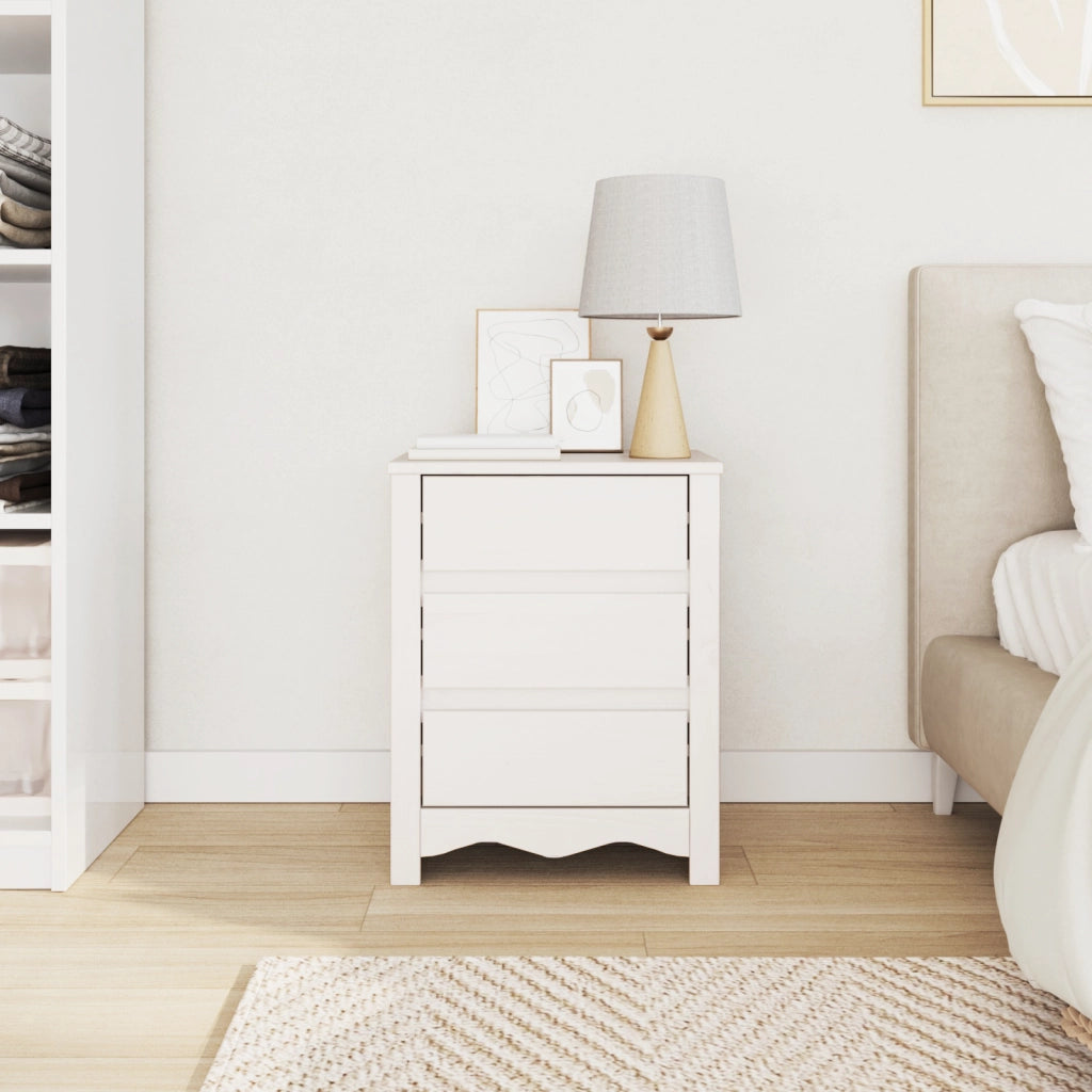 Comodino  "DRAMMEN" Bianco 45x35x56 cm in Legno solidale di Pino