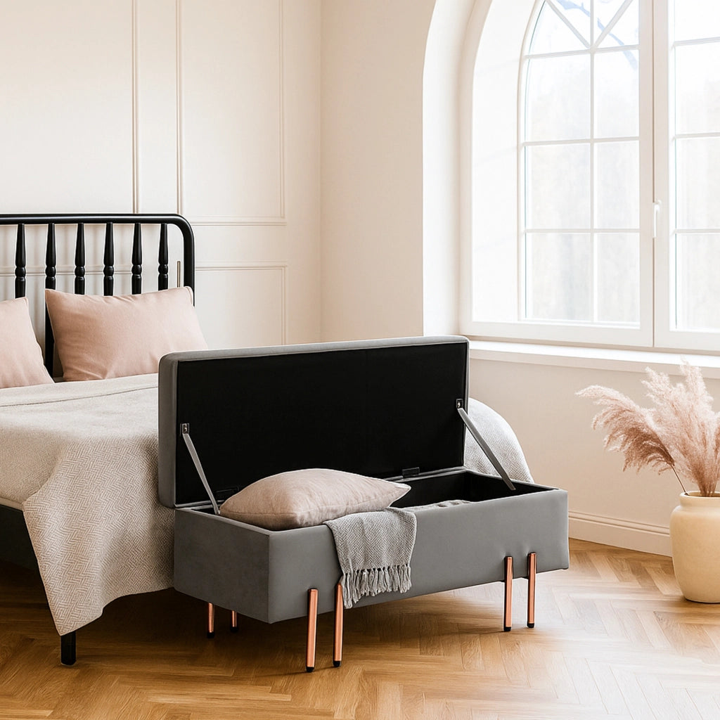 Ottomana Dals Cassapanca con Seduta Imbottita 100x40x42 cm Grigio [en.casa]