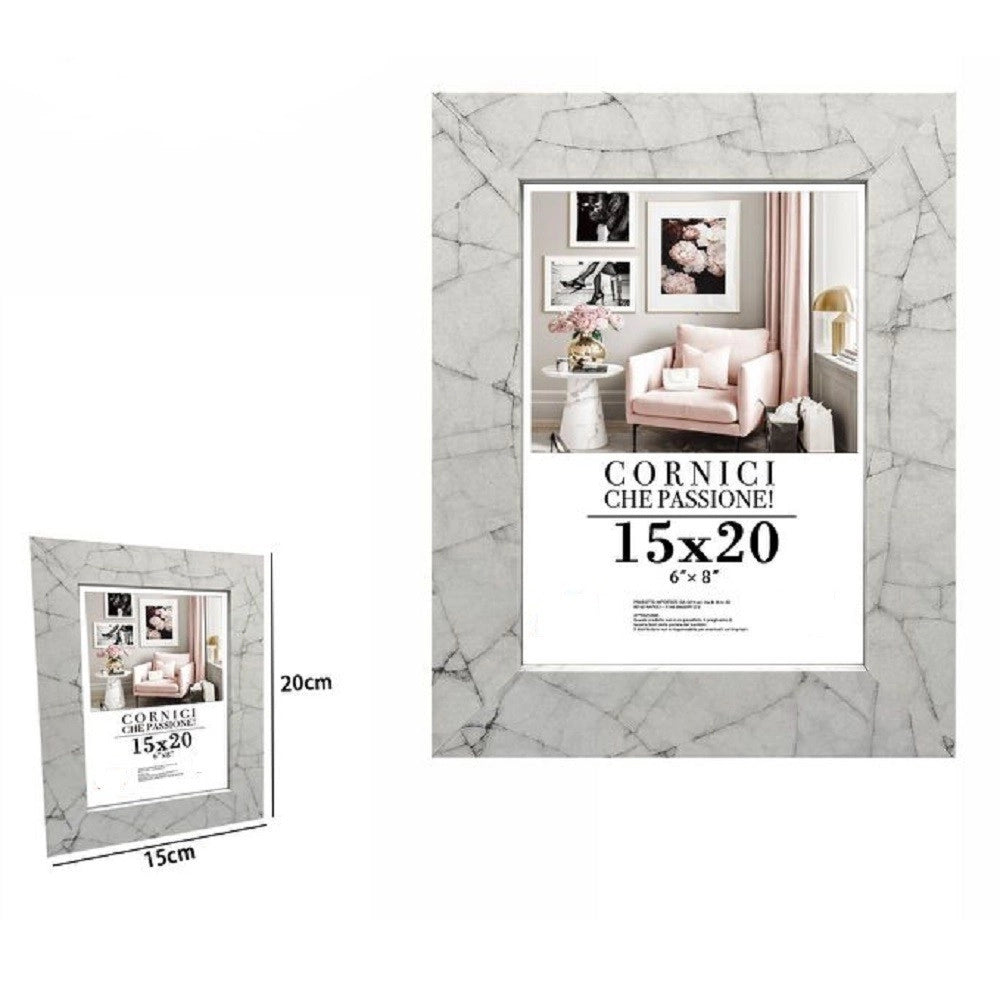 Trade Shop - Cornice Portafoto Quadri Tele Poster 15x20 Cm Modello Effetto Marmo Bianco 71651 -