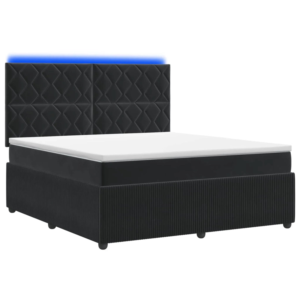 Letto Box Spring LED con Materasso Nero 140 x 190 cm Velluto 3456073