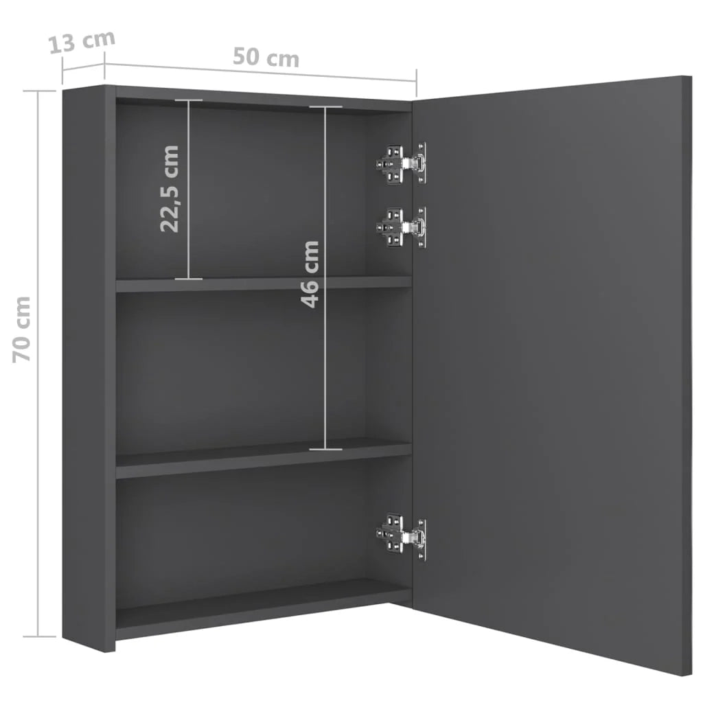 Mobiletto da bagno con specchio LED 50 x 13 x 70 cm grigio 02_0006595