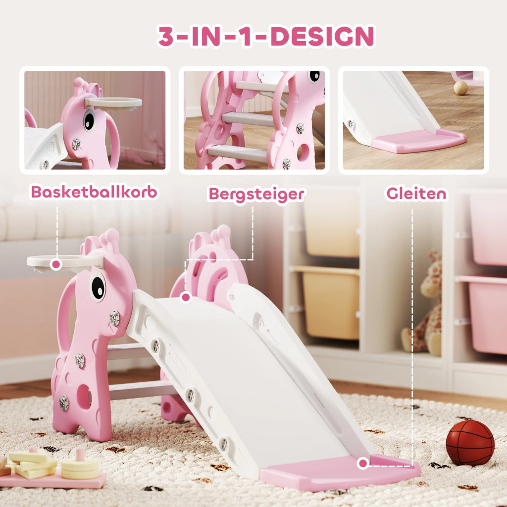 Scivolo 3 in 1 per Bambini Forma Giraffa con Canestro e Palla ¨C Xylo ¨C Rosa
