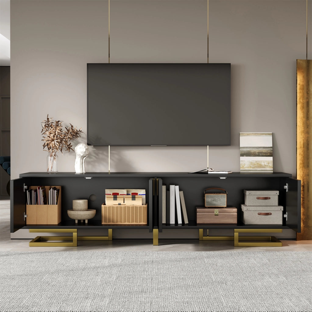 OKWISH Mobile TV con 4 Ante, Ripiani Interni, Cerniere Ammortizzate e Piedini Regolabili, 160 x 38 x 44.5 cm