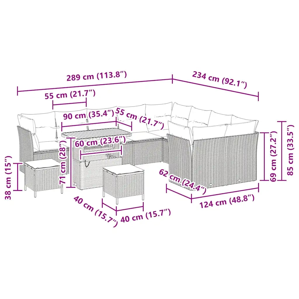 Set Divano da Giardino 12 pcs Beige polyrattan 3361527