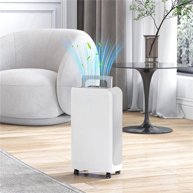 DEUMIDIFICATORE PORTATILE TOUCH DA 12L CON TUBO DI SCARICO TIMER E FILTRO IN ABS 28X18X50.6 CM BIANCO