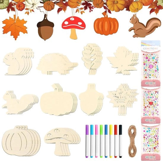 Hangers in legno - 40 pezzi - decorazione - autunno - foglie di quercia - bacche di pino - portahongreli - legno - decorazioni per la casa DIY