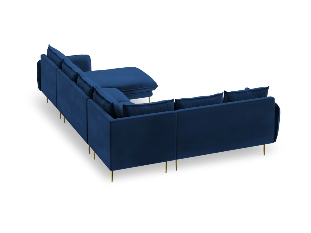 Cosmopolitan Design - Divano panoramico sinistro "Vienna" 7 posti in velluto blu reale 