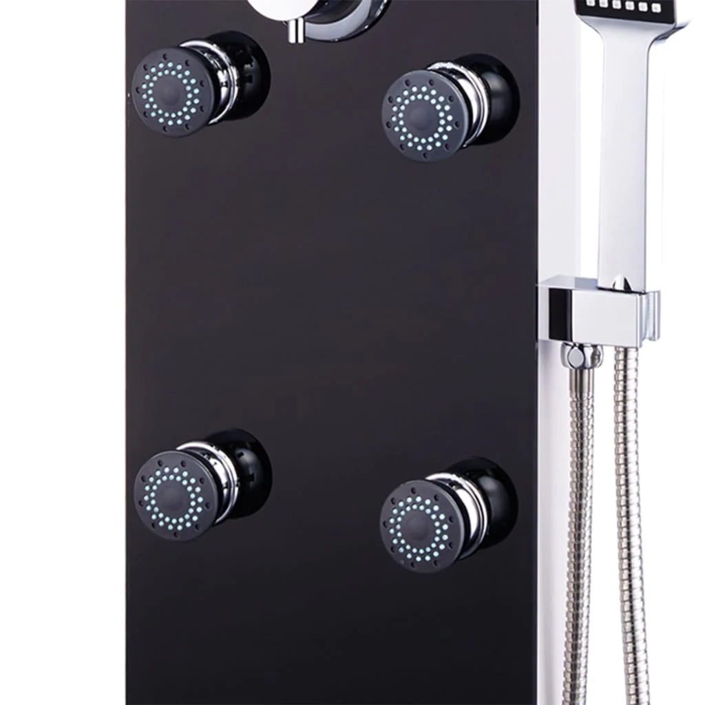 Pannello doccia con soffione rubinetto vetro acciaio inox 130 cm nero 02_0003435
