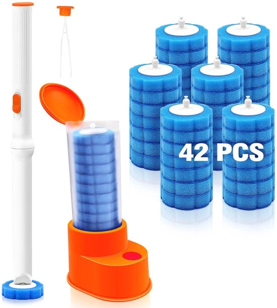 Pulitore per WC con pinza e 42 setole, Sponda per WC con pinza e 42 setole per pulire Gabinetto doccia vasca idromassaggio (arancione)