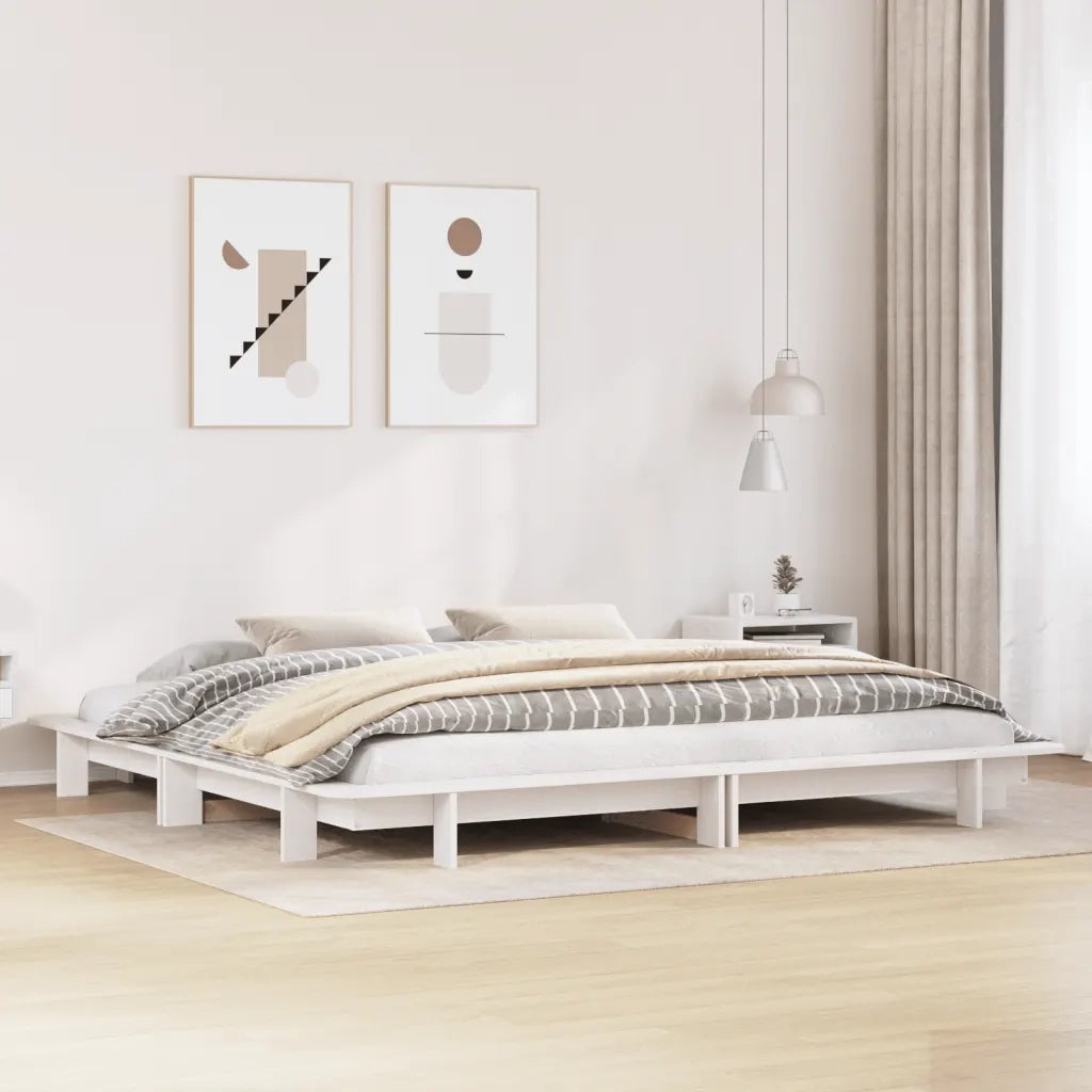 Letto matrimoniale | Letto per adulti | Giroletto senza Materasso Bianco 200x200 cm Legno Massello Pino