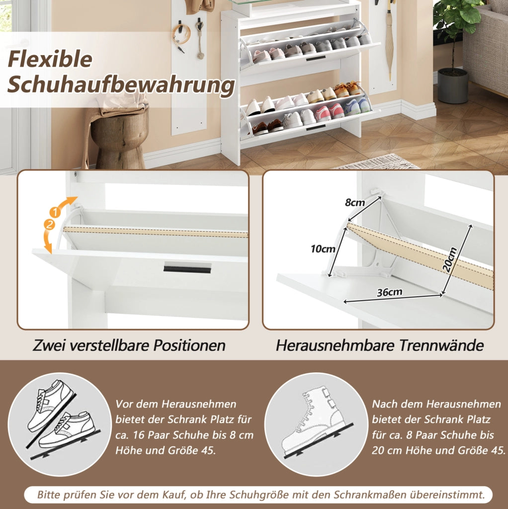 Set guardaroba da ingresso 4 pezzi bianco con scarpiera e specchio