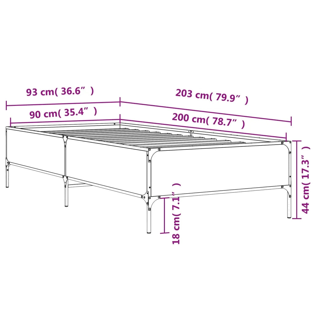 Giroletto-Struttura Letto Rovere Sonoma 90x200 cm Legno Multistrato e Metallo 135746