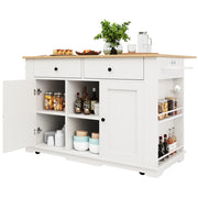 Carrello da Cucina con 2 Cassetti e 6 Vani; Prese Integrate e Piano Ribaltabile; in MDF e Metallo; Bianco Naturale