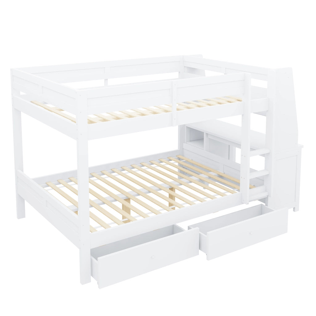 Letto a castello 140×200 cm con scrivania; armadio; ripiani e 2 cassetti; senza materasso; legno; bianco