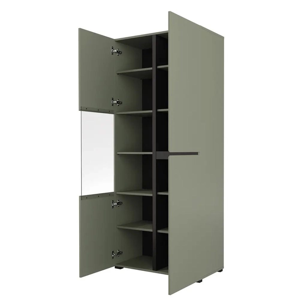 Set di 4 mobili collezione HAVANA colore verde salvia. Mobile TV XL, vetrina, tavolino, scaffale