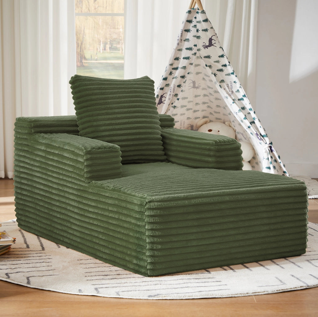 Divano letto ULEVR in velluto a coste verde, chaise longue e poltrona relax con schiuma e molle insacchettate