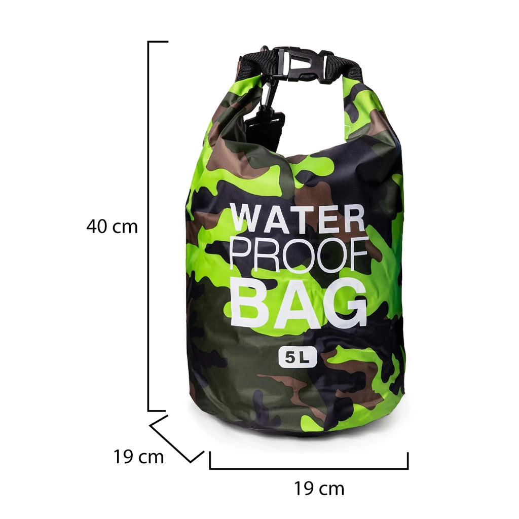 Seniliri, Borsa Impermeabile Capacità 5 lt, Verde Mimetica