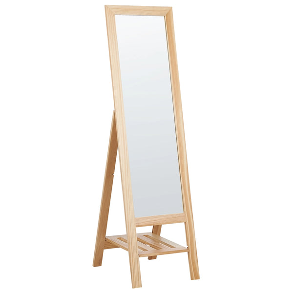 Specchio da terra con cornice in marrone chiaro 40 x 145 cm con ripiano Design moderno con cornice figura intera