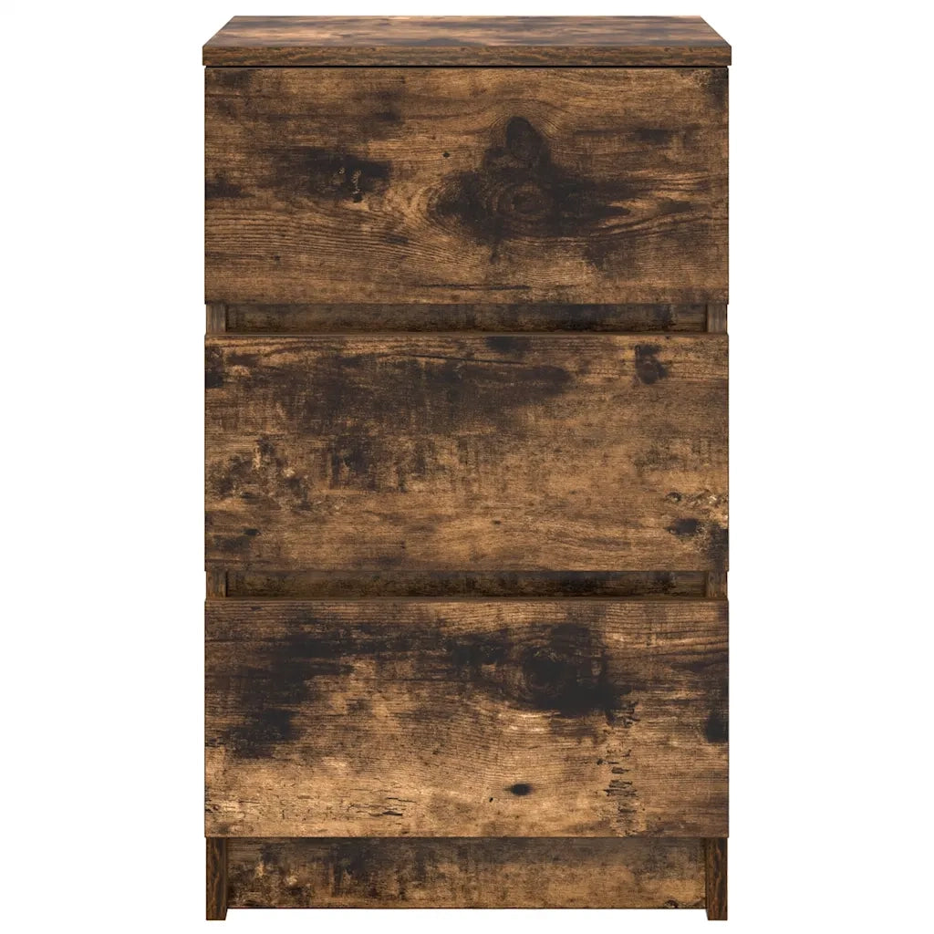 Set di 2 Comodini | Armadio da Notte | Mobiletto da notte con 3 Cassetti Rovere Fumo 39x35x65 cm