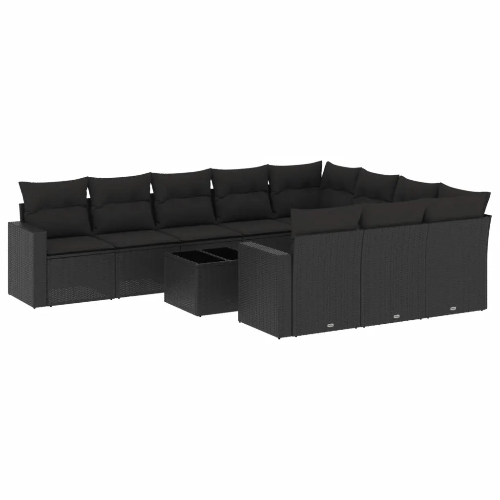 Set Divani da Giardino 11 pz con Cuscini in Polyrattan Nero 3251832