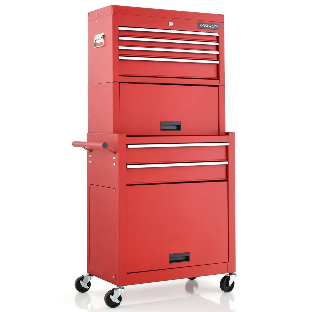 Carrello da officina con 6 cassetti 61,5 x 33 x 132 cm con ruote bloccabili pratico contenitore metallo rosso 20_0013573