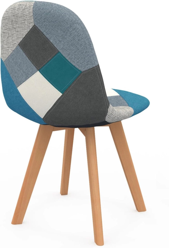 Set di 4 sedie da pranzo scandinavo con motivo patchwork blu SARA