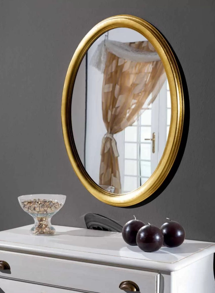 Specchiera in foglia oro ovale- misure: 59 x 79 x 3