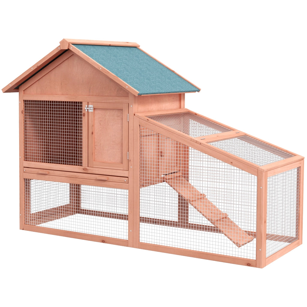 Gabbia per conigli a due piani in legno con rampa e cassetto ¨C zephmum ¨C 144x64,5x100 cm