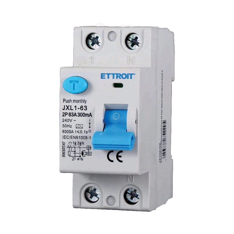 ETTROIT RCCB Interruttore Differenziale Puro Tipo A 1P+N 2M 6000A 300mA 63A AC 230V IP20 IEC61008-1